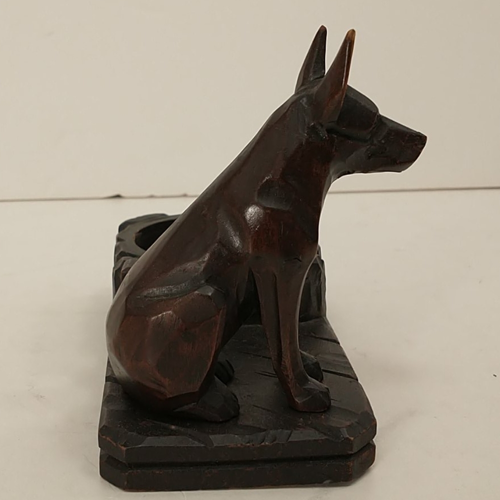 Vintage Dog Carved Wood Desk Cup Holder Handmade One of A Kind Hand Carved - Picture 3 of 10